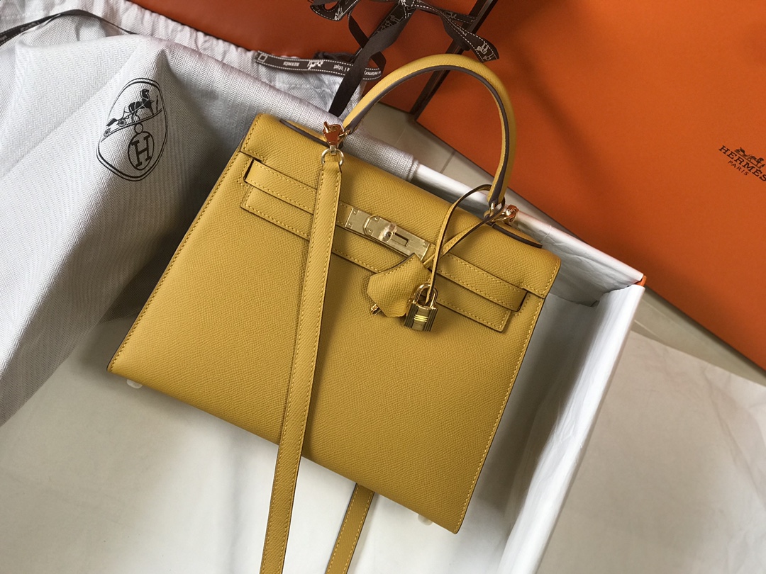 Hermes Kelly 32cm Handbag Shoulder Bag in Yellow Amber Epsom Leather